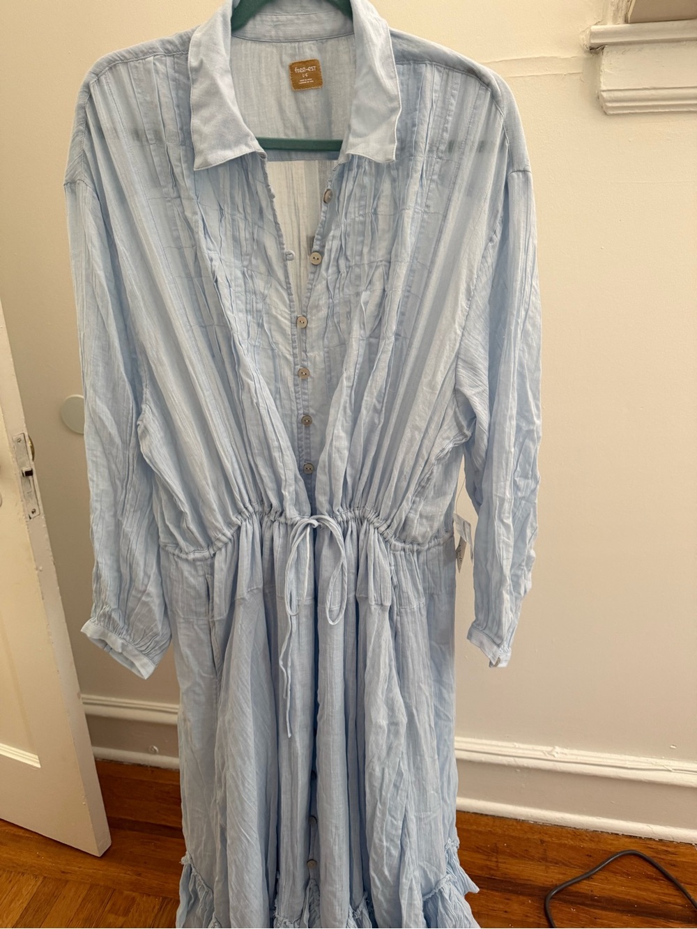 Free People Light Blue Button-Front Ruffle Maxi Dress